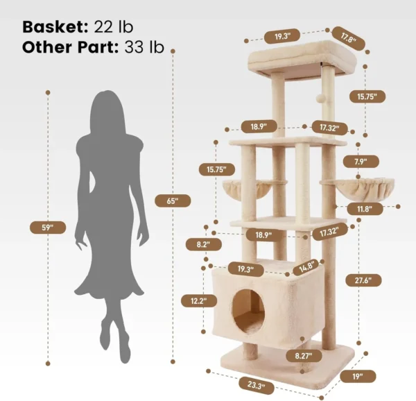 Gardner Pet Cat Tree for Large Cats – Heavy Duty Multi-Level Cat Tower with Hammock & Condo