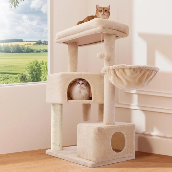 Gardner Pet Cat Tree for Large Cats – 41” Heavy Duty Cat Tower with Hammock, Condo & Washable Perch
