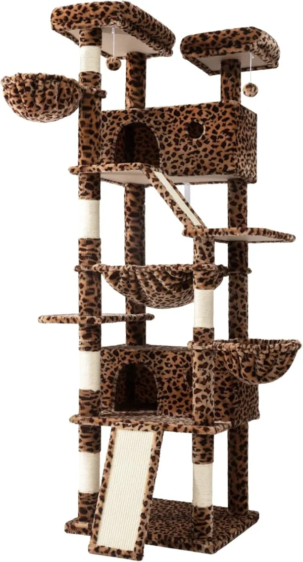 SHA CERLIN Cat Tree for Large Cats – 81” Multi-Level Cat Tower with Hammock, Perches & Scratching Posts