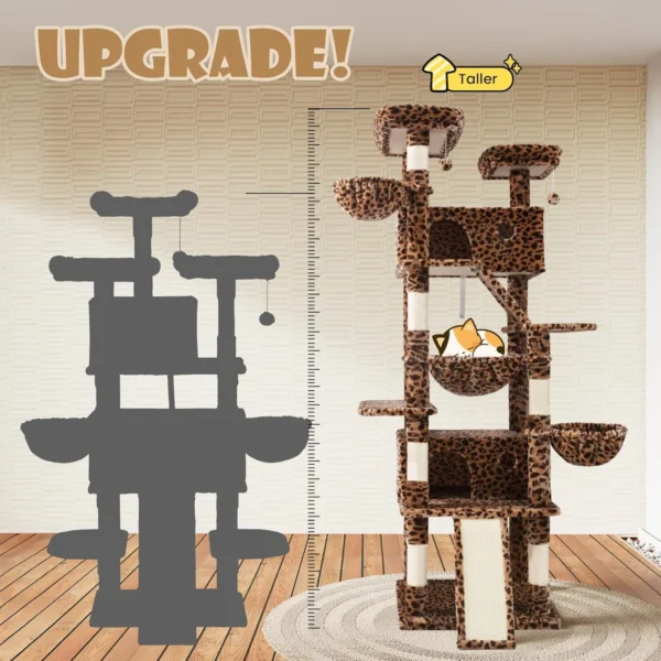 SHA CERLIN Cat Tree for Large Cats – 81” Multi-Level Cat Tower with Hammock, Perches & Scratching Posts