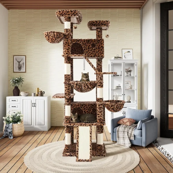 SHA CERLIN Cat Tree for Large Cats – 81” Multi-Level Cat Tower with Hammock, Perches & Scratching Posts