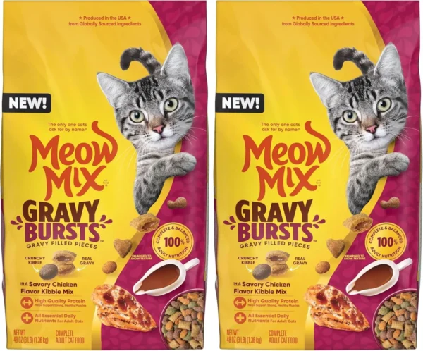 Meow Mix Gravy Bursts – Chicken Dry Cat Food for Adult Cats