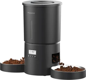 Miaosical Automatic Cat Feeder Dual Bowl – 4.2L Timed & Portion Control Feeder (Black)