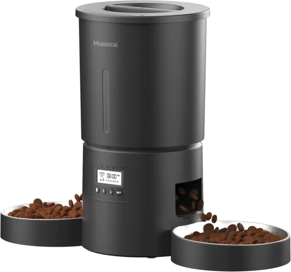 Miaosical Automatic Cat Feeder Dual Bowl – 4.2L Timed & Portion Control Feeder (Black)