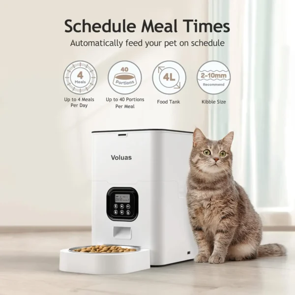 71rMaDJB80L._AC_SL1500 VOLUAS Automatic Cat Feeder – 4L Timed Pet Feeder with Voice Recorder & Portion Control