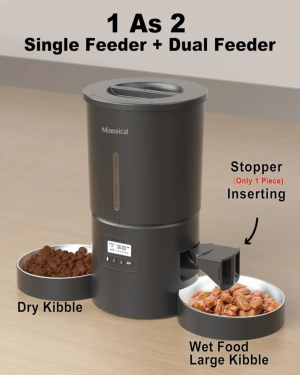Miaosical Automatic Cat Feeder Dual Bowl – 4.2L Timed & Portion Control Feeder (Black)