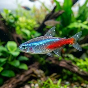 Macro close-up of freshwater tropical fish showing early white spot salt grain symptoms of ich disease