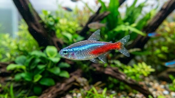 Macro close-up of freshwater tropical fish showing early white spot salt grain symptoms of ich disease